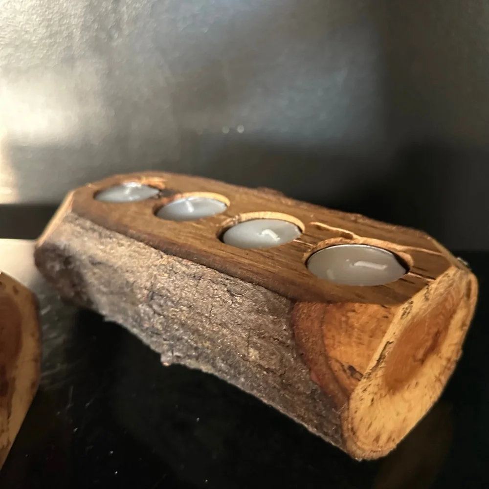 Wood Forest log Candle Holders